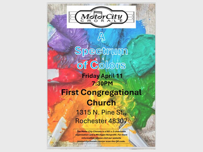 Rochester First Congregational Church, UCC, Presents the Motor City Chorale’s “A Spectrum of Colors” Concert